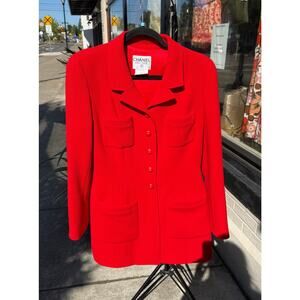 CHANEL Boutique Vintage Knit Professional Red Skirt Suit Sz. 40